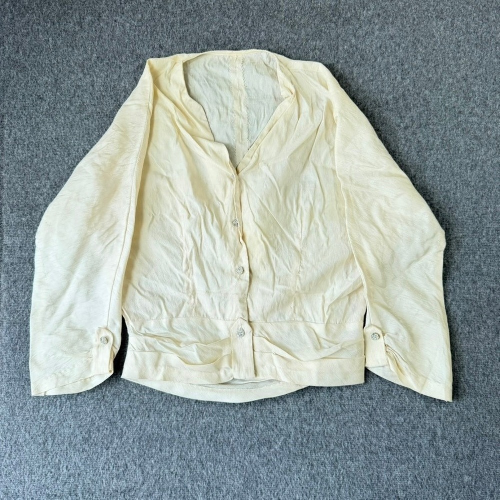 Alice Stuart Vintage‎ 50s Cream Jacquard Blouse Rhinestone Button Size 34
